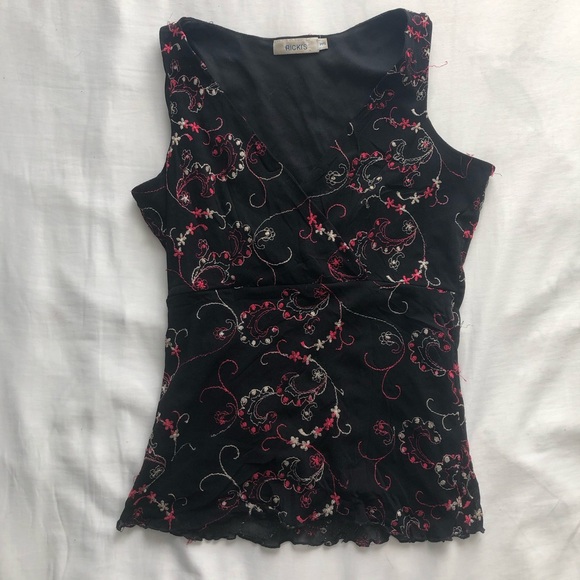Ricki's Tops - Ricki's Black Floral Embroidered Camisole with Pink Accents